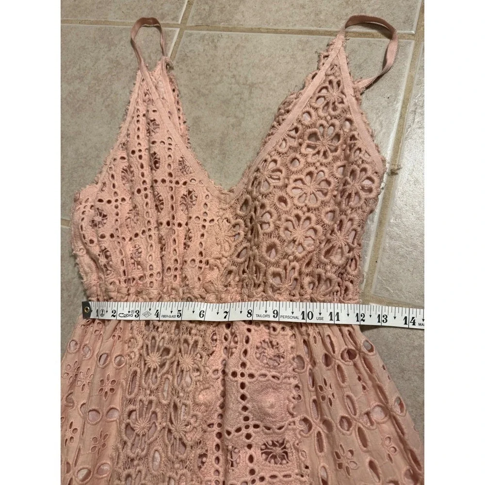 Free People FP One XS Pink Eyelet Lace‎ Wide Leg Jumpsuit Boho Festival